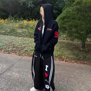 Racing Flight Numbering Wappen Oversized Zip-Up Hoodie