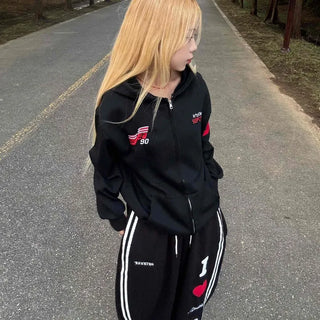 Racing Flight Numbering Wappen Oversized Zip-Up Hoodie
