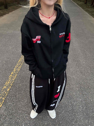 Racing Flight Numbering Wappen Oversized Zip-Up Hoodie