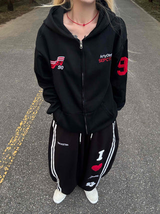 Racing Flight Numbering Wappen Oversized Zip-Up Hoodie