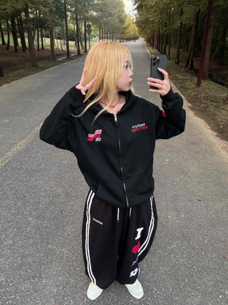 Racing Flight Numbering Wappen Oversized Zip-Up Hoodie