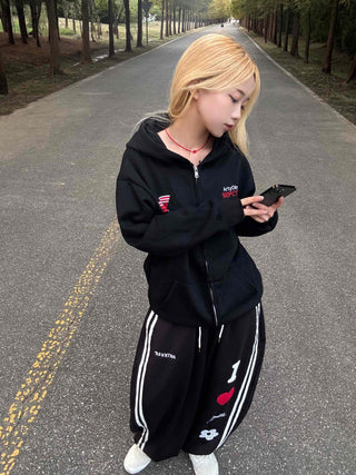 Racing Flight Numbering Wappen Oversized Zip-Up Hoodie