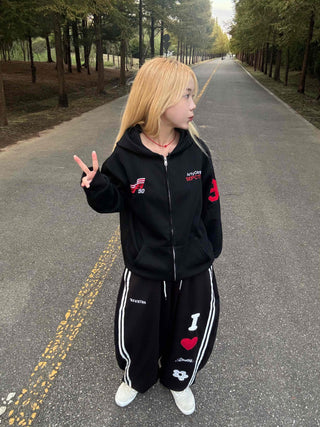 Racing Flight Numbering Wappen Oversized Zip-Up Hoodie