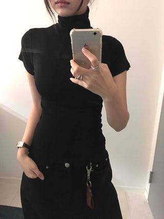 Chic Mandarin Collar Slim Fit Puff Short Sleeve Tee