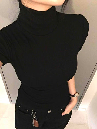 Chic Mandarin Collar Slim Fit Puff Short Sleeve Tee