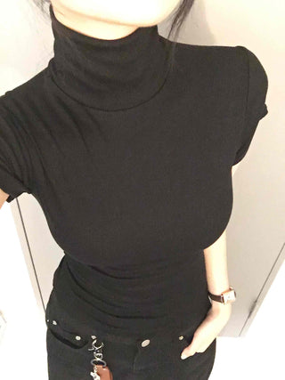 Chic Mandarin Collar Slim Fit Puff Short Sleeve Tee
