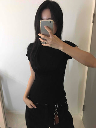 Chic Mandarin Collar Slim Fit Puff Short Sleeve Tee