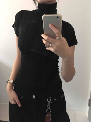 Chic Mandarin Collar Slim Fit Puff Short Sleeve Tee