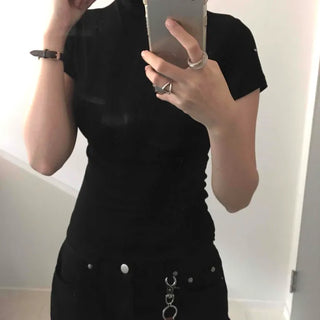 Chic Mandarin Collar Slim Fit Puff Short Sleeve Tee