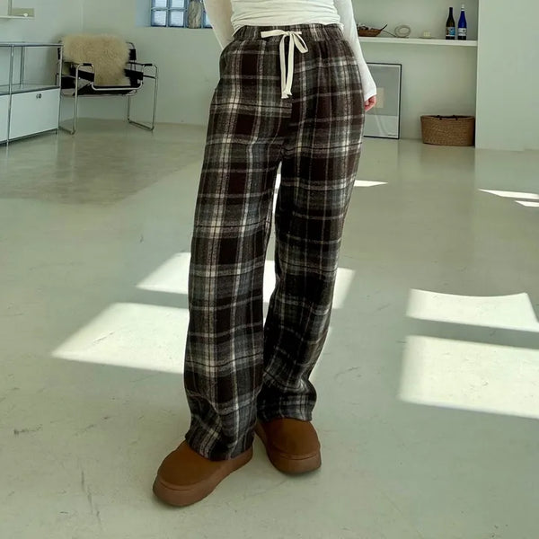 Caro Fleece-lined Check Elastic Pants