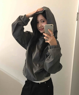 Windbreaker Texture Loose Fit Drop Shoulder Hood