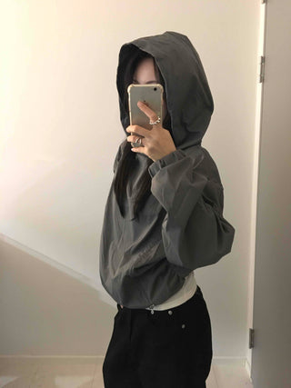 Windbreaker Texture Loose Fit Drop Shoulder Hood
