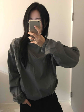 Windbreaker Texture Loose Fit Drop Shoulder Hood