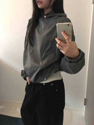 Windbreaker Texture Loose Fit Drop Shoulder Hood