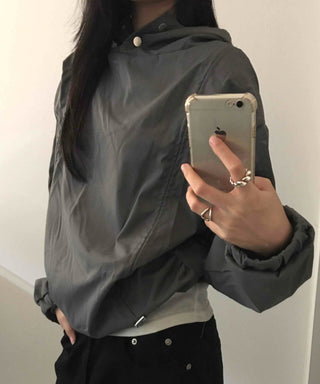 Windbreaker Texture Loose Fit Drop Shoulder Hood