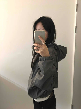 Windbreaker Texture Loose Fit Drop Shoulder Hood