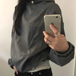 Windbreaker Texture Loose Fit Drop Shoulder Hood