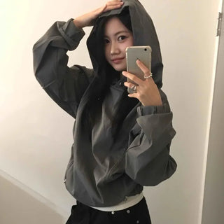 Windbreaker Texture Loose Fit Drop Shoulder Hood