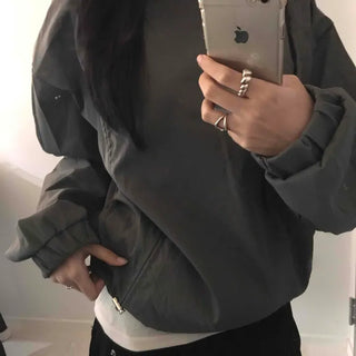 Windbreaker Texture Loose Fit Drop Shoulder Hood