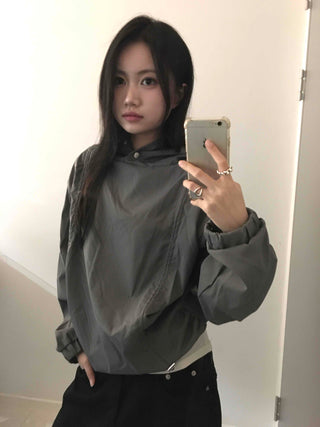 Windbreaker Texture Loose Fit Drop Shoulder Hood