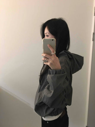 Windbreaker Texture Loose Fit Drop Shoulder Hood