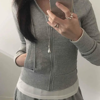 Daily Simple Slim Fit Rib Knit Zip-up