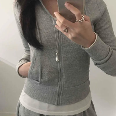 Daily Simple Slim Fit Rib Knit Zip-up