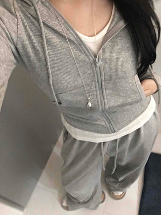 Daily Simple Slim Fit Rib Knit Zip-up