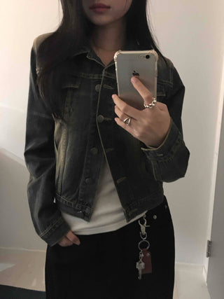 Vintage Wash Crop Denim Jacket