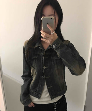 Vintage Wash Crop Denim Jacket