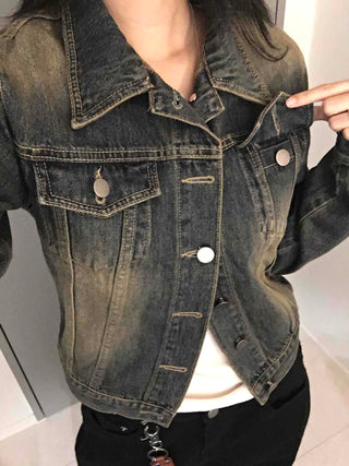 Vintage Wash Crop Denim Jacket
