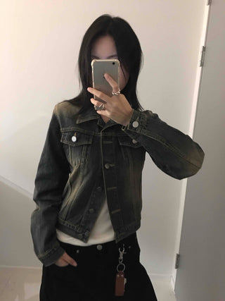 Vintage Wash Crop Denim Jacket