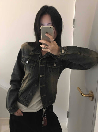 Vintage Wash Crop Denim Jacket