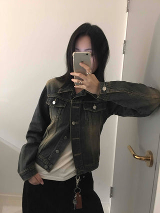 Vintage Wash Crop Denim Jacket