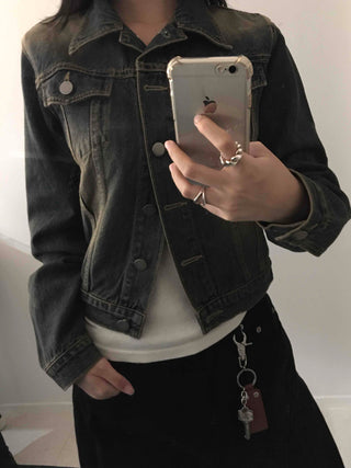 Vintage Wash Crop Denim Jacket