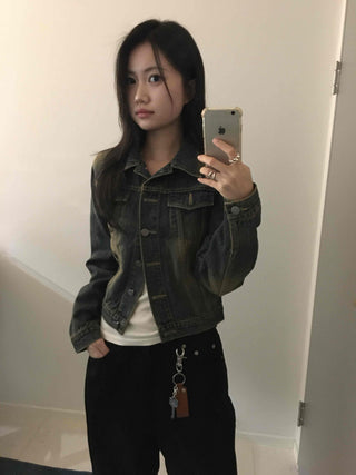Vintage Wash Crop Denim Jacket