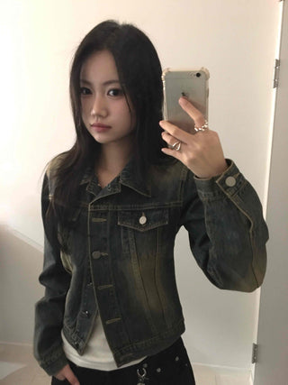 Vintage Wash Crop Denim Jacket