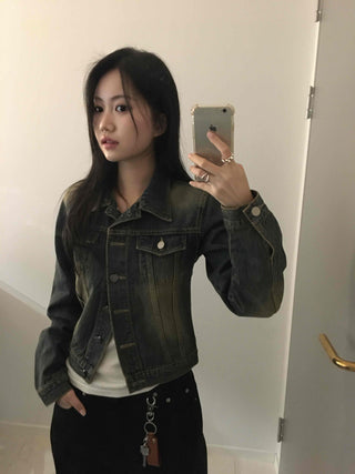 Vintage Wash Crop Denim Jacket