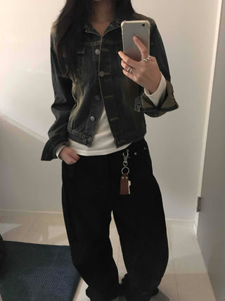 Vintage Wash Crop Denim Jacket