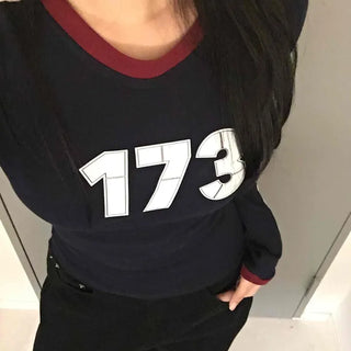 Campus Look Color Block Neck Lettering Line Tape Long Sleeve T-shirt