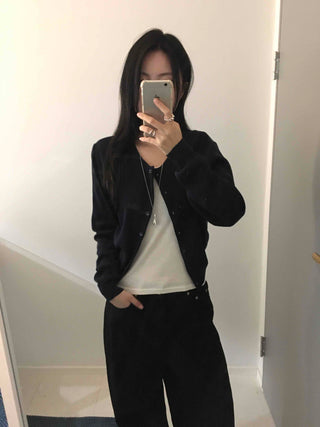 Soft Touch Snap Button Crop Short Cardigan