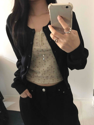 Soft Touch Snap Button Crop Short Cardigan