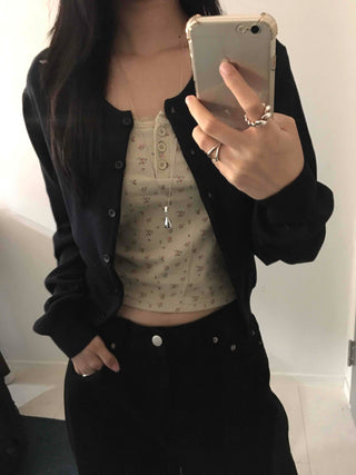 Soft Touch Snap Button Crop Short Cardigan