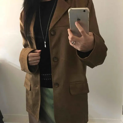 Vintage Loose Fit Notch Collar Single Jacket