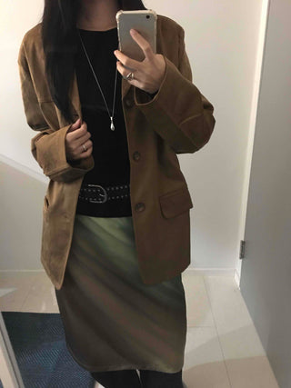 Vintage Loose Fit Notch Collar Single Jacket