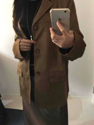 Vintage Loose Fit Notch Collar Single Jacket