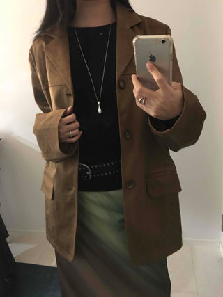 Vintage Loose Fit Notch Collar Single Jacket
