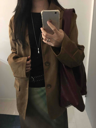 Vintage Loose Fit Notch Collar Single Jacket