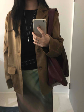Vintage Loose Fit Notch Collar Single Jacket