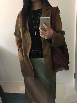 Vintage Loose Fit Notch Collar Single Jacket